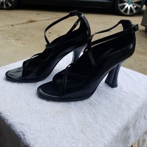 Via Spiga Black Leather Strap Heal Women's Shoes